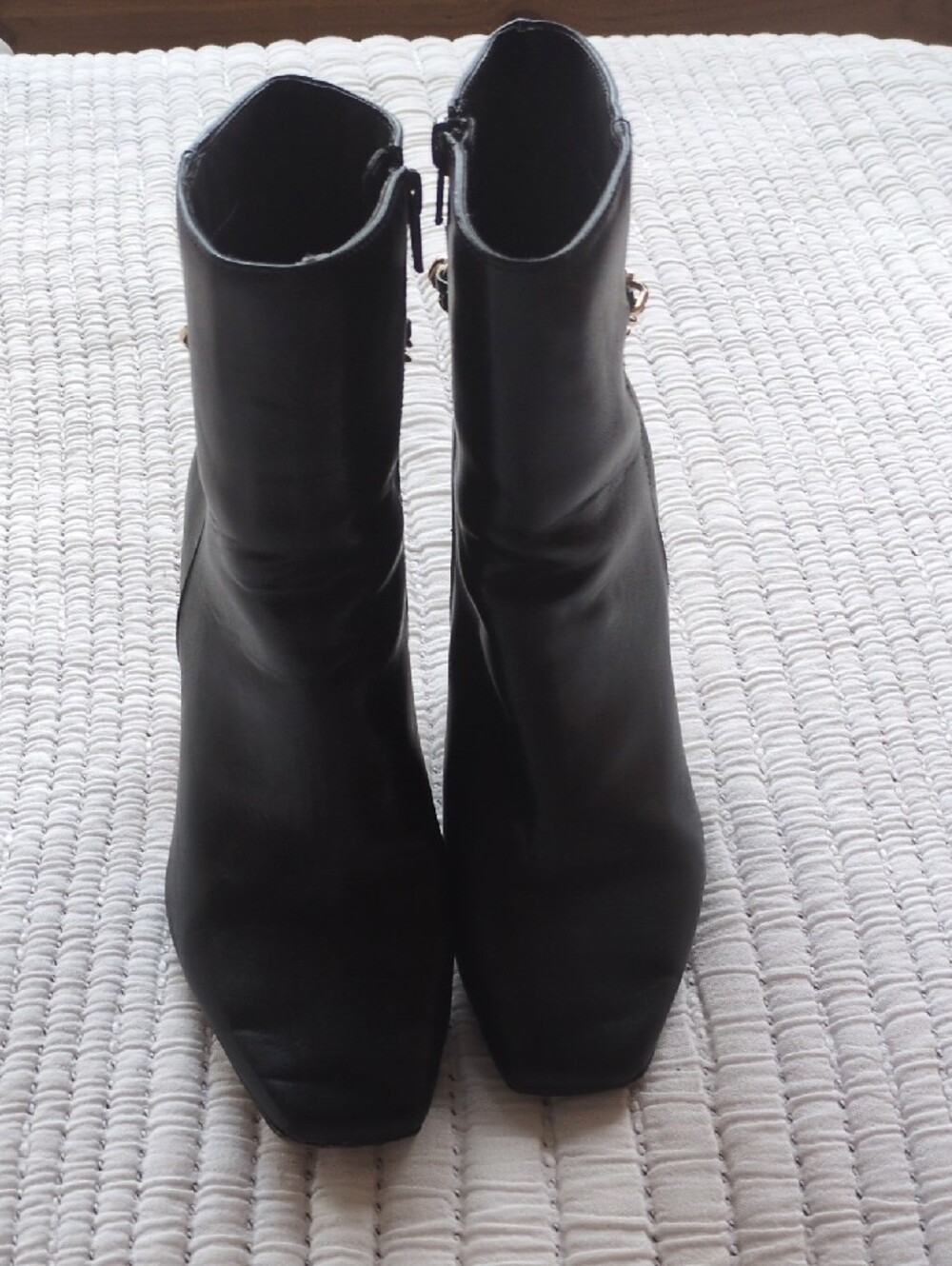 Black Ankle Boot With Gold Accent Chain